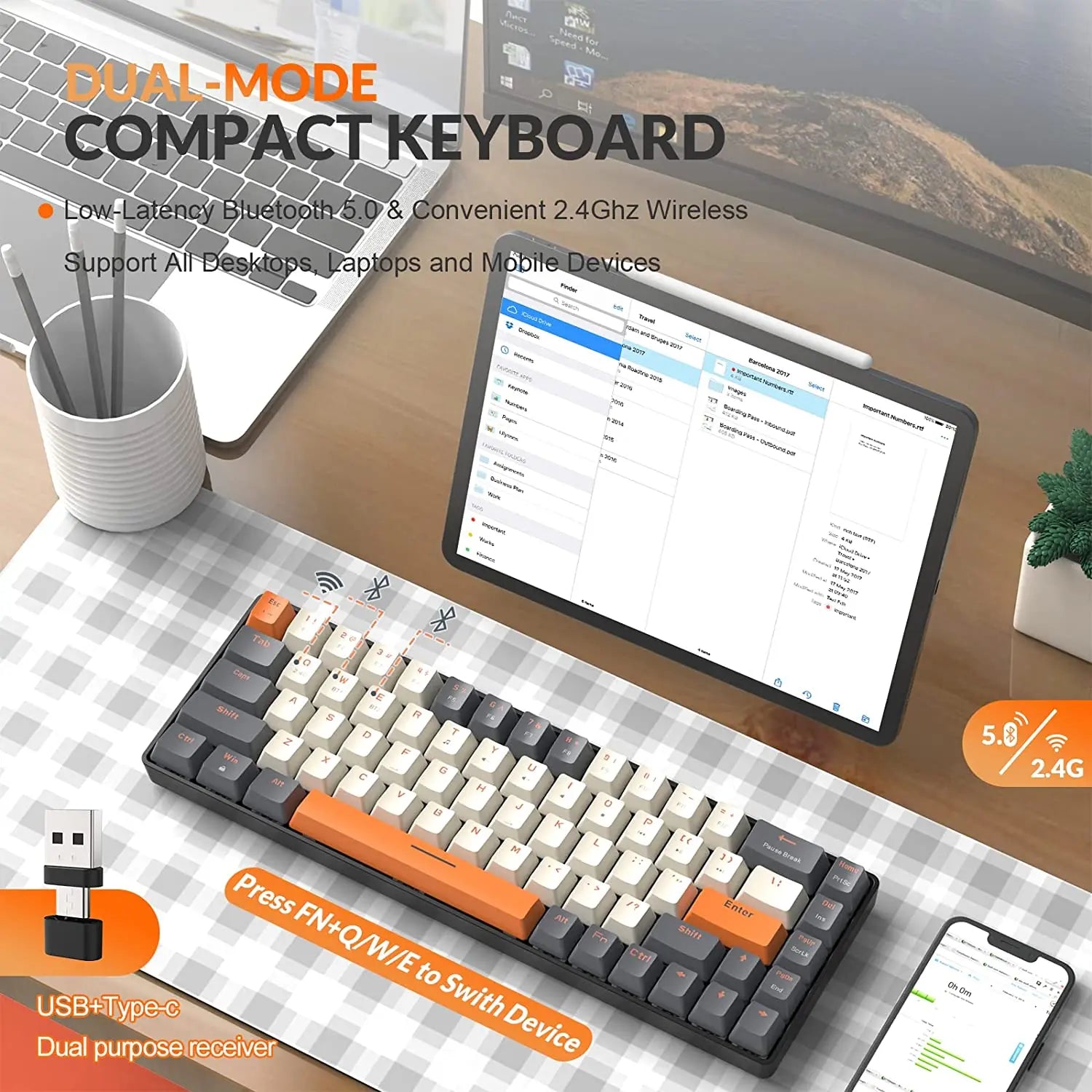 60% Wireless Mechanical Keyboard Bluetooth Dual Mode Hot-Swappable