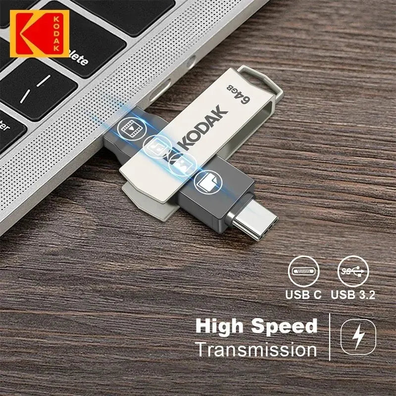 KODAK USB3.2 Type C Flash Drive 256GB 128GB 32GB Pendrive High Speed