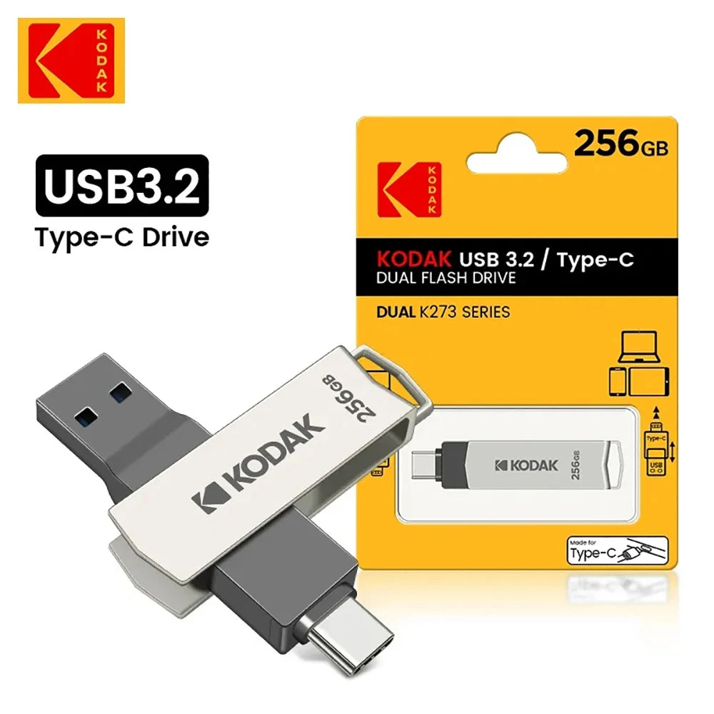 KODAK USB3.2 Type C Flash Drive 256GB 128GB 32GB Pendrive High Speed