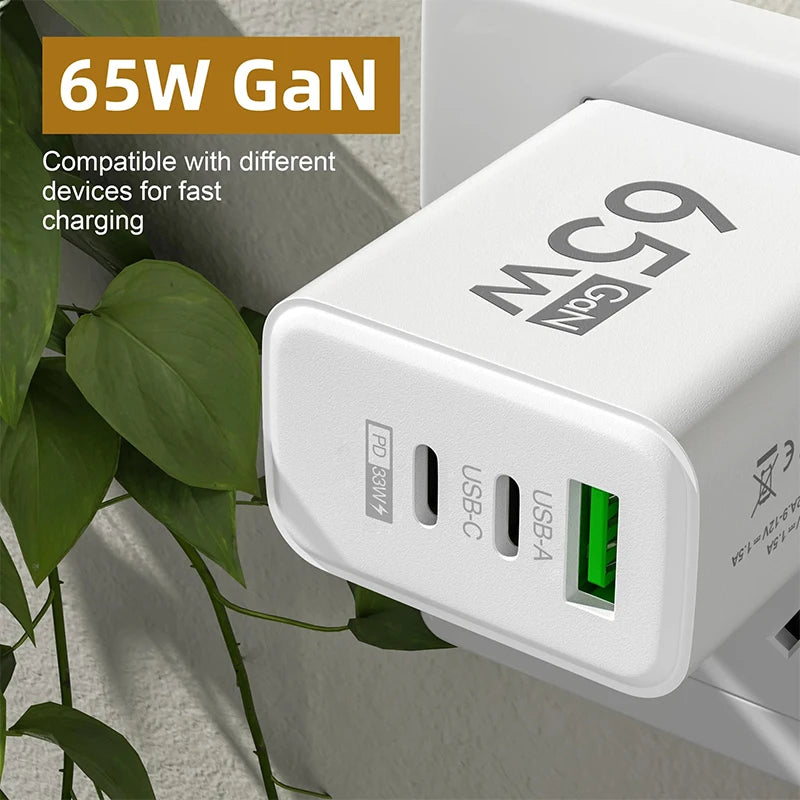 GaN Fast Charging 65W USB Type C Charger EU KR PD 3.0 Quick Charge