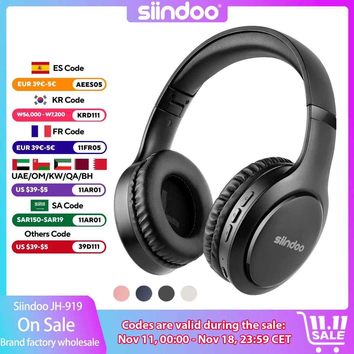 Siindoo JH-919 Wireless Bluetooth Headphones Foldable Stereo Earphones