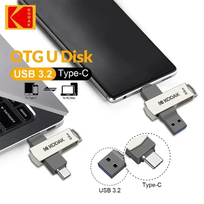 KODAK USB3.2 Type C Flash Drive 256GB 128GB 32GB Pendrive High Speed