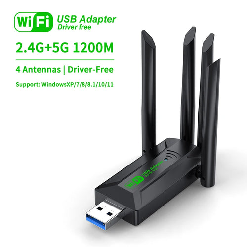 1200Mbps WiFi USB Adapter Dual Band 2.4G+5Ghz Wi-Fi Dongle 4 Antenna