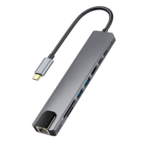 USB C 8in1 HUB,100MbpsRJ45,4K HDMI,USB3.0,USB2.0,100W PD,USB-C data