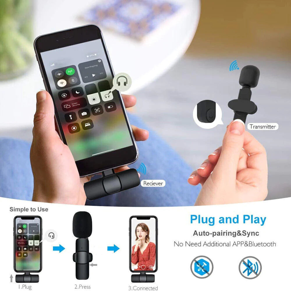 Lavalier Microphone Wireless Audio Video Recording Mini Mic for Android/Iphone